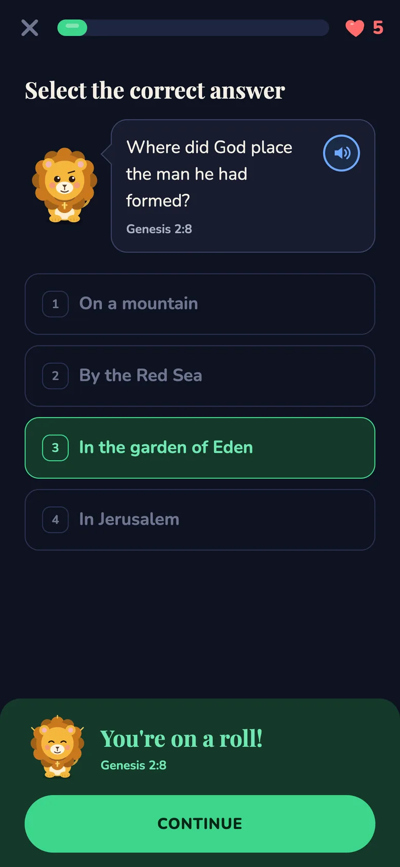 A multiple-choice question answered correctly